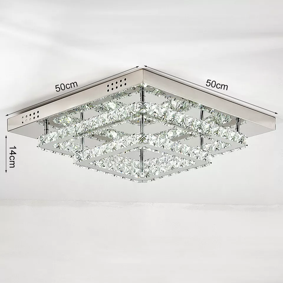 Modern Square Crystal LED Ceiling Light – Elegant Chrome Chandelier for Living Room. Bedroom & More