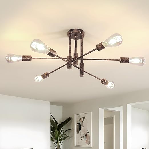 Sputnik Chandelier Ceiling Light 6-Light Black Gold Vintage