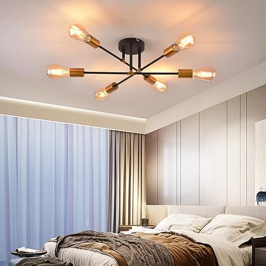Modern 6-Light Gold Black Sputnik Ceiling Light. E27 Base