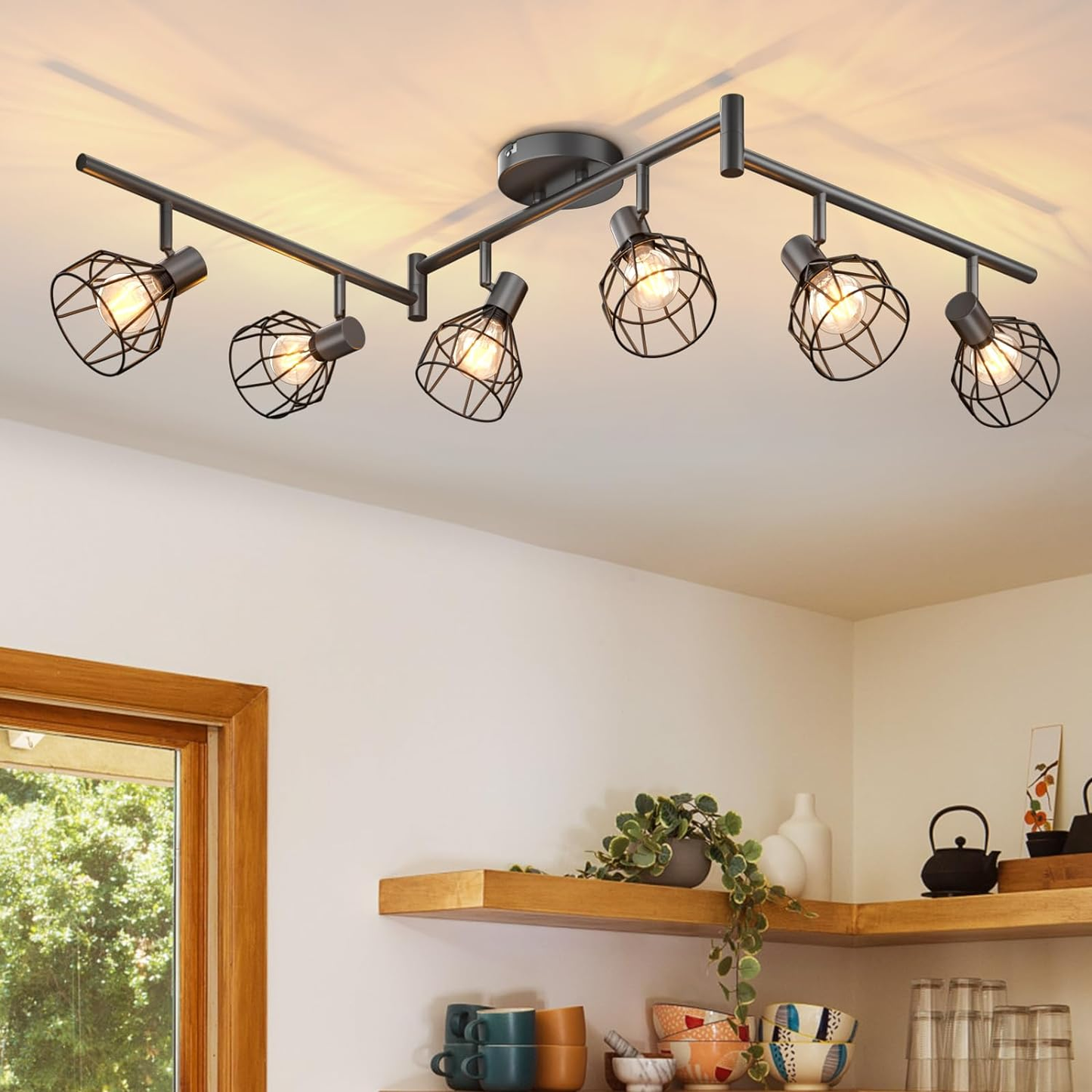 Spot Light Fittings for Ceilings Adjustable Metal Wire Cage Kitchen Spotlight Ceiling Lights with E14 Base Black 3 Way Ceiling Light Industrial