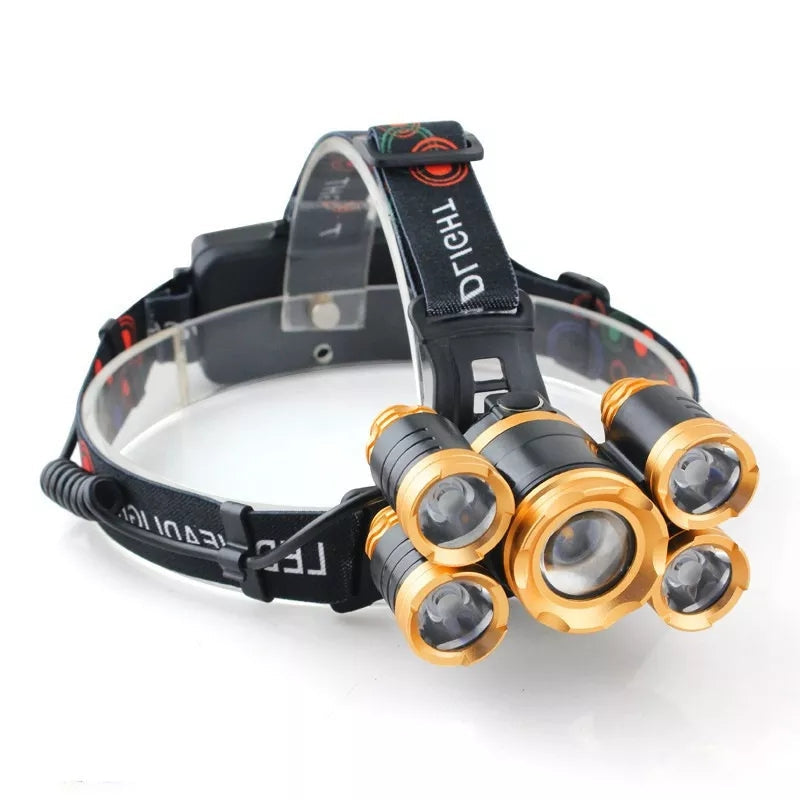 Five Headlights Strong Headlamp Light. Super Bright Rechargeable Long Shot Super Bright Head-Mounted LED Miners Lamp Flashlight