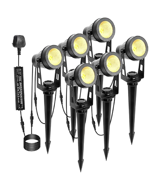 18 W Mains Powered Garden Spotlights – 6 Warm-White LEDs