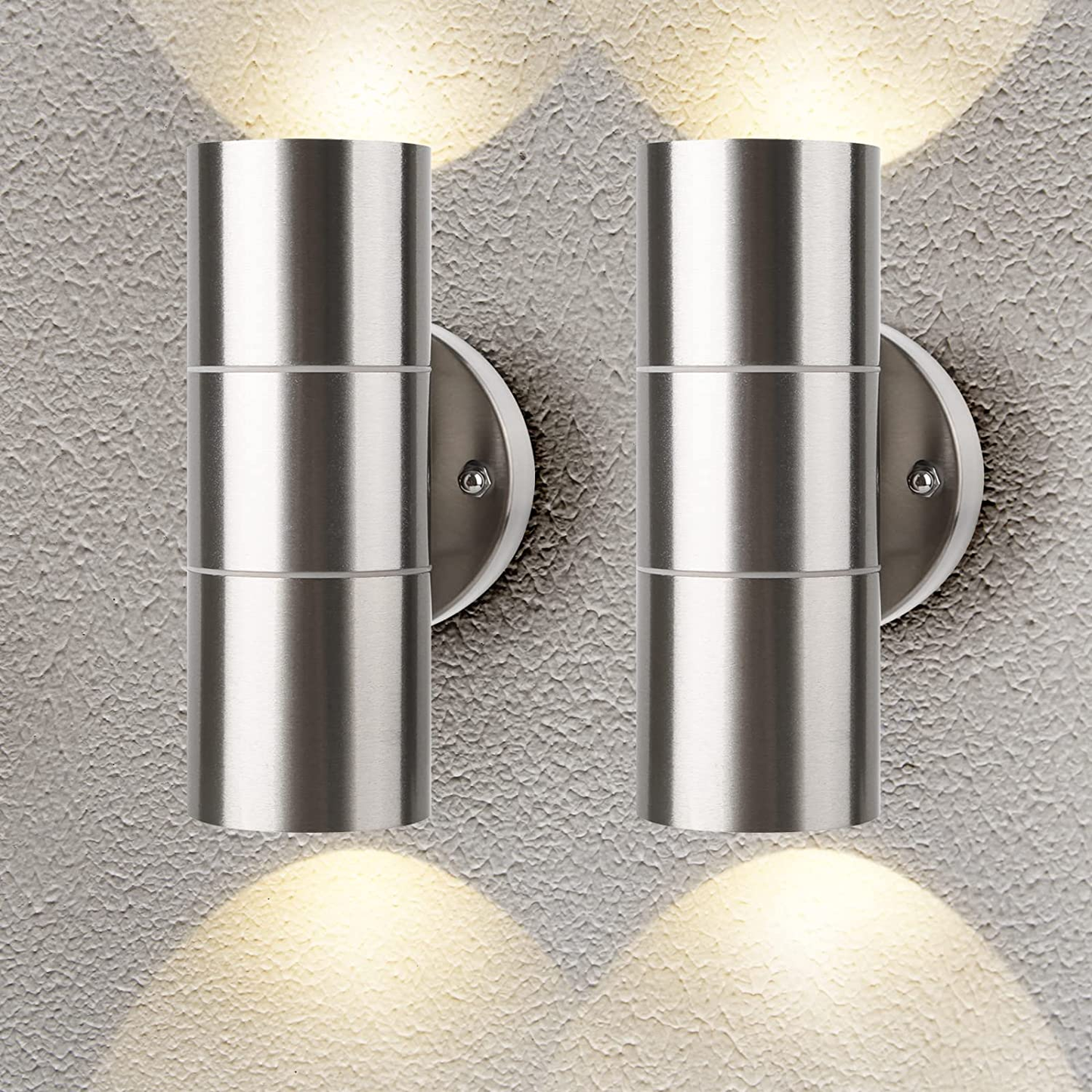 Modern Outdoor Up Down Wall Light – Stainless Steel. IP65 Waterproof. Mains Powered Exterior Sconce for Porch. Patio. or Garage