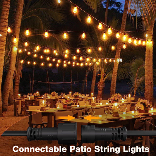24FT Outdoor Festoon String Lights. 25 ST64 Vintage-Style LED Bulbs. Waterproof. 3000K Warm White. Mains Powered for Garden. Patio. Party
