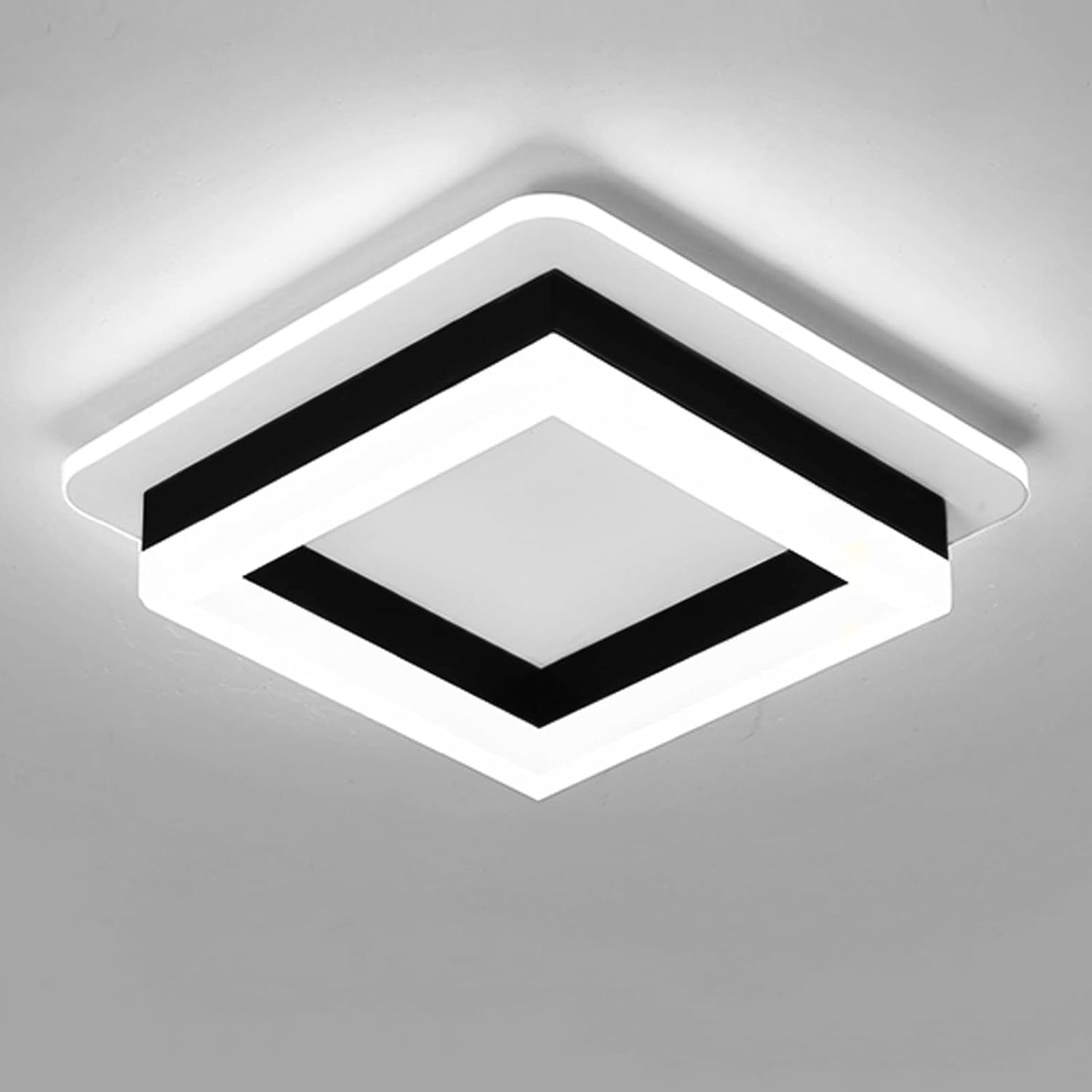 Square Modern Led Ceiling Light Fixture. 24W Black Flush Mount Hallway Ceiling Light Small Close to Ceiling Lamp for Living Room Bedroom Kitchen Balcony Cloakroom (Cool White. 6000K)