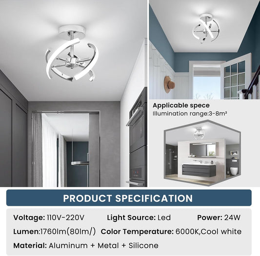 Curved LED Ceiling Light – 22W Cool White. Silver
