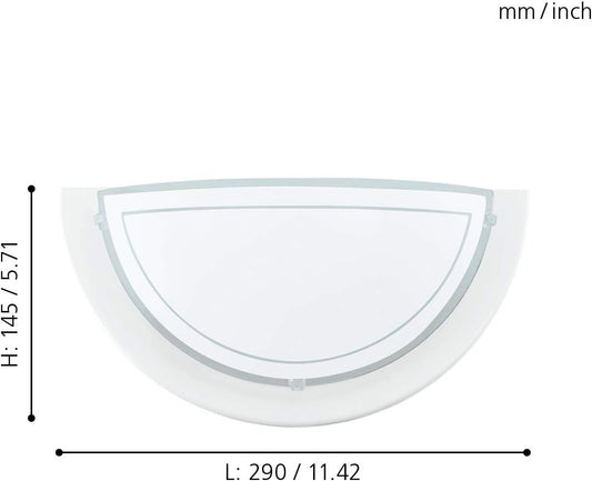 White Steel & Glass Wall Light with E27 Socket