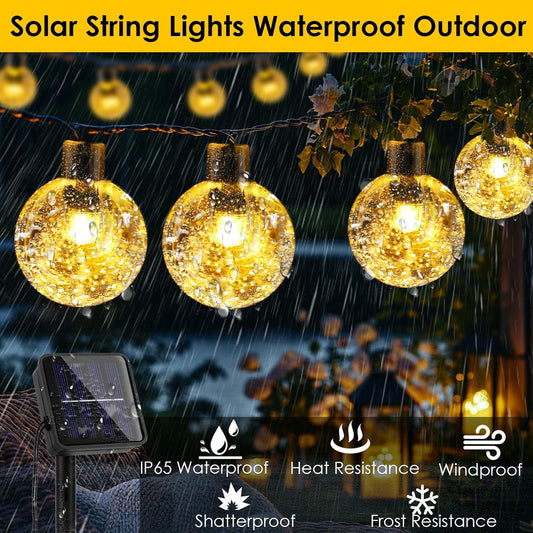 Solar Garden String Lights β 60 LED Crystal Ball. 12M. 8 Modes. IP65 Waterproof. Warm White