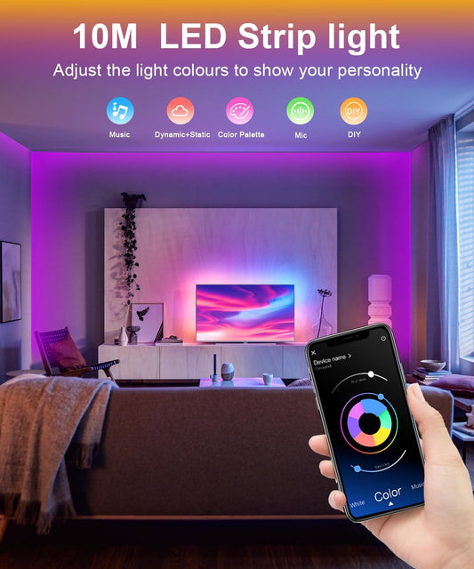 10M RGB LED Strip Lights. Music Sync. Remote & App
