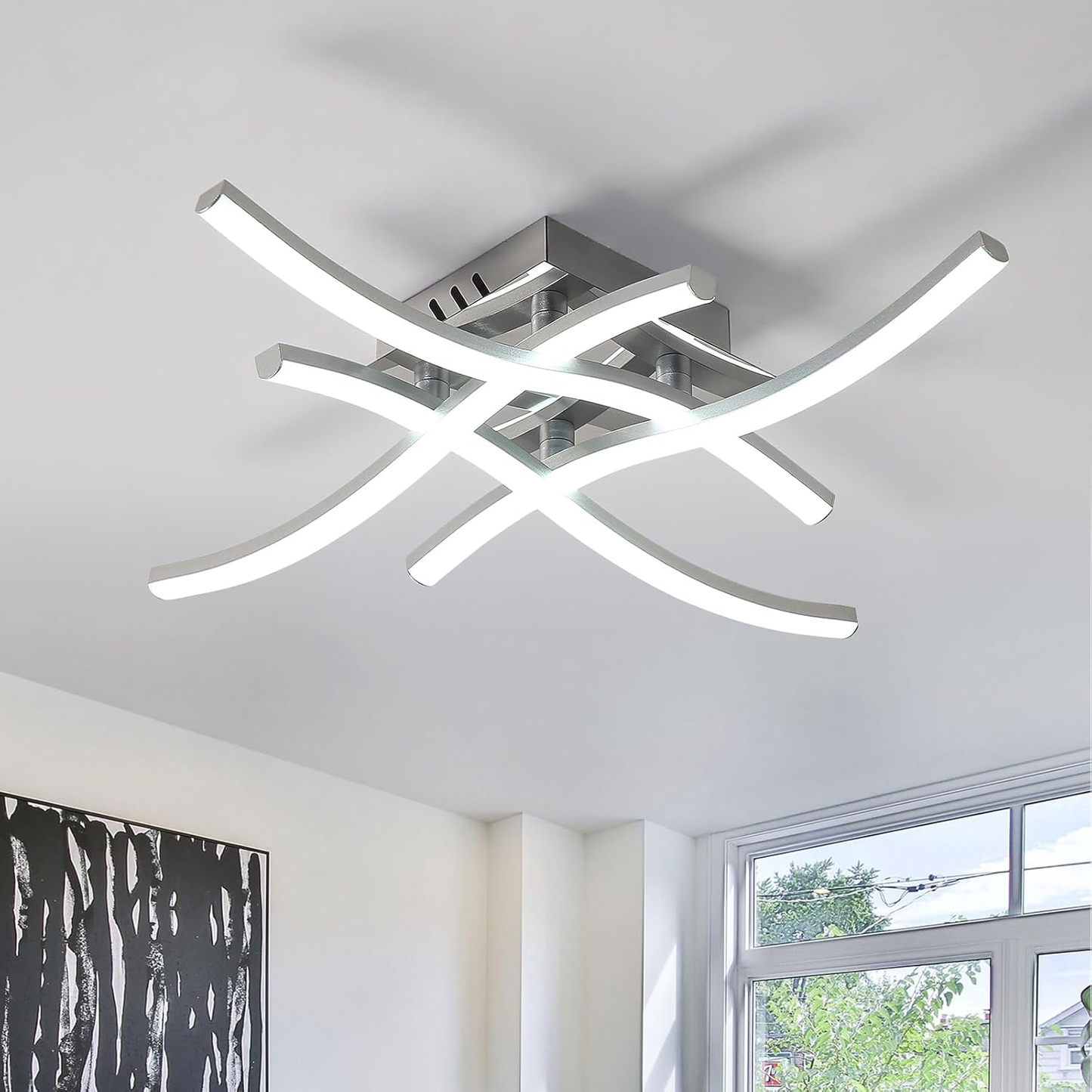 LED Ceiling Light 36W. Stylish Curved Design with 4 LED Boards. Cool White 6500K – Modern Ceiling Lamp for Living Room. Bedroom. Kitchen