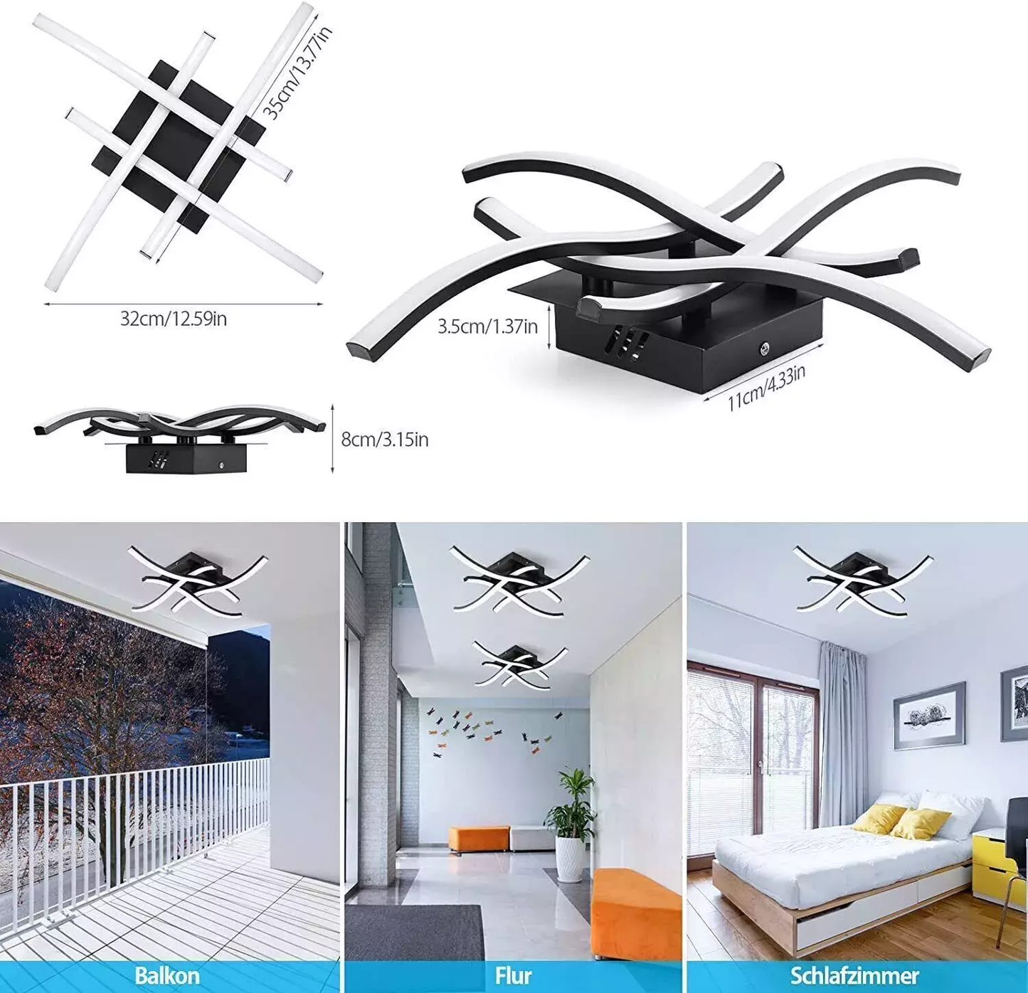 48W LED Ceiling Light – 4 Wave Dimmable Modern Light Fixture for Kitchen. Living Room. Bedroom. and More