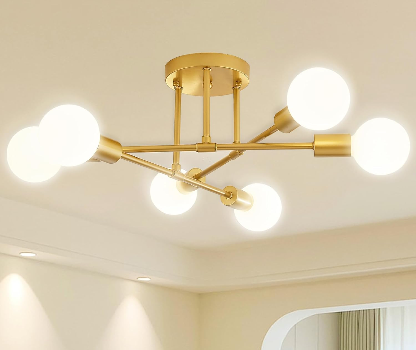 6-Light Silver Flush Mount Ceiling Chandelier – Modern Indoor Fixture