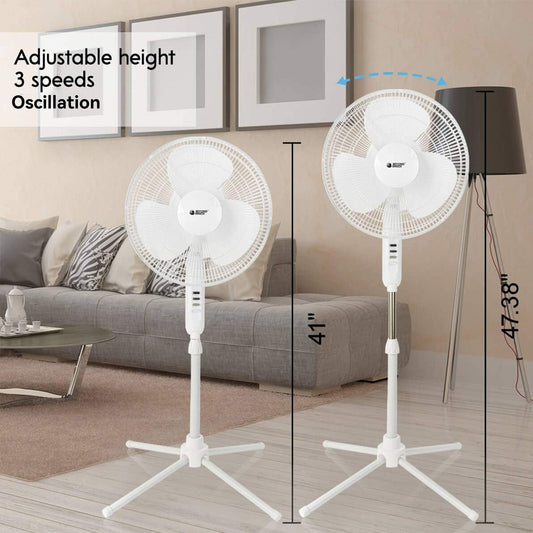 3-Speed Silent Oscillating Pedestal Fan with Collapsable Base
