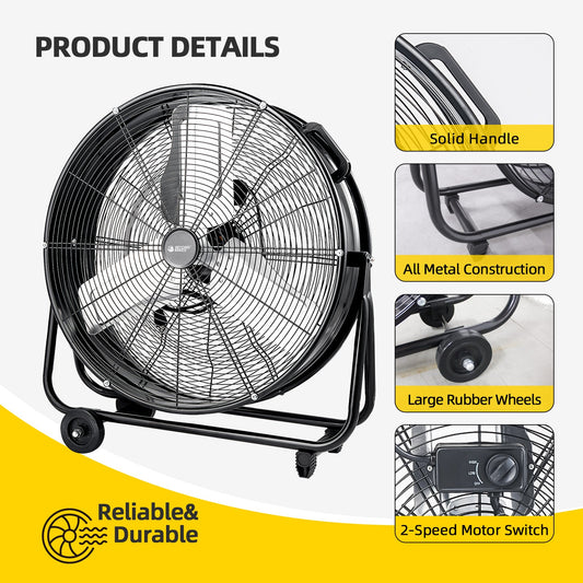24 inch High Velocity Industrial Drum Fan with Adjustable Tilt