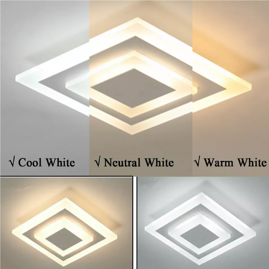 Versatile LED Acrylic Square Ceiling Light β 3-Color Lamp for Lofts. Corridors. and Hallways