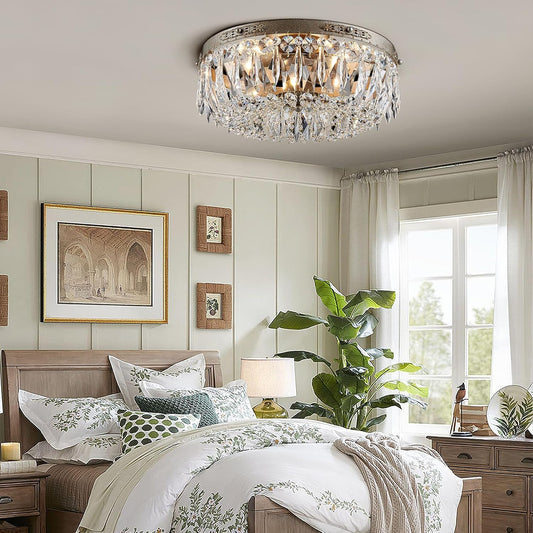 Antique Silver Crystal Semi Flush Mount Chandelier β 4-Light LED Ceiling Fixture
