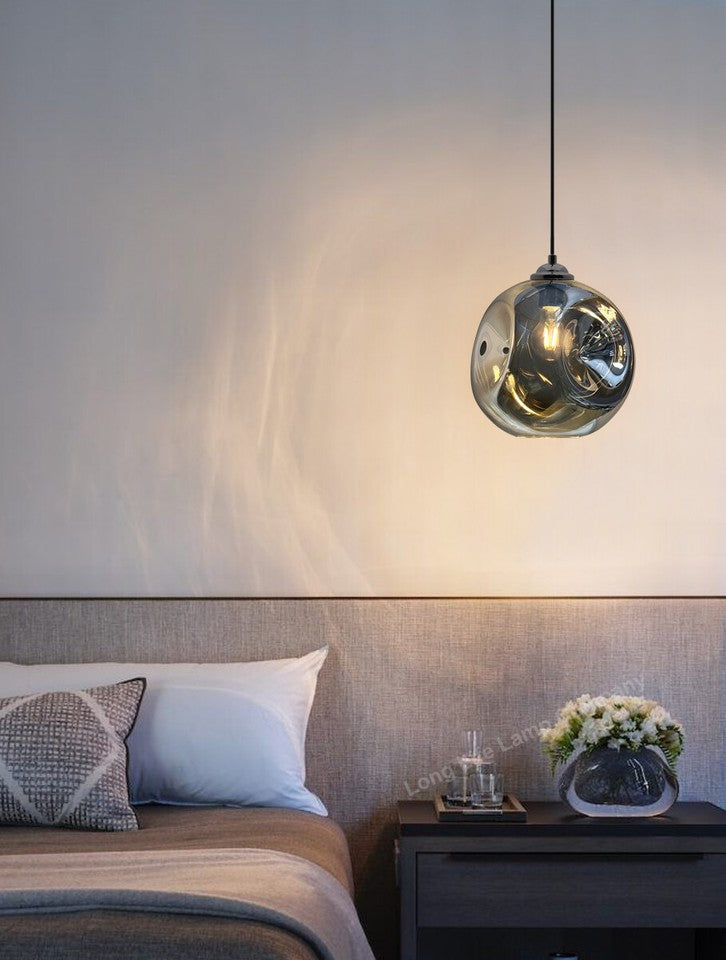 Vintage Smoked Glass Pendant Light with Irregular Shade – Ceiling Hanging Lamp for Home. Pub & Diner