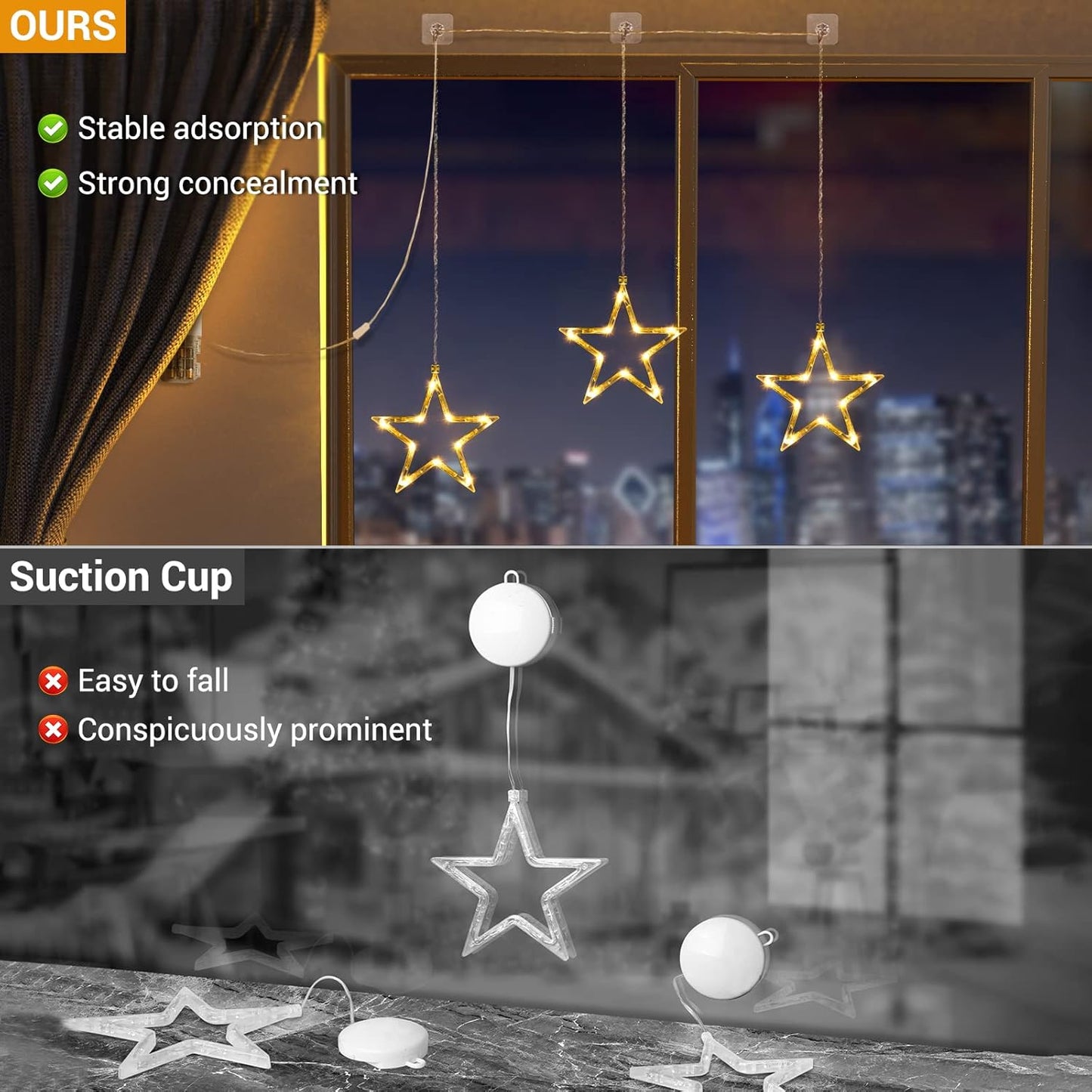 Christmas Window Star Lights. 30 LEDs Battery String Lights with Timer