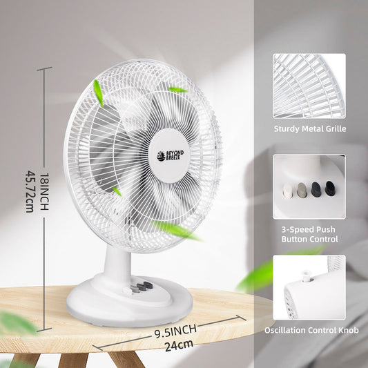 Concise Oscillating Table Fan with Flexible Tilt & Safety Grill