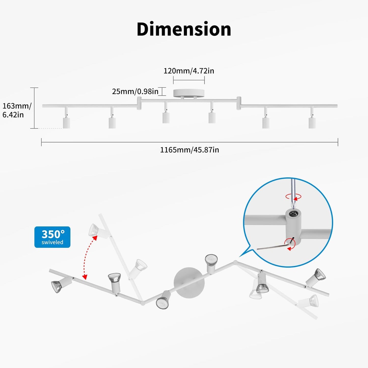 6 Way Rotatable Ceiling Spotlight – Modern GU10 Black Ceiling Light Fitting for Kitchen. Living Room. Bedroom. Dining (No Bulbs)