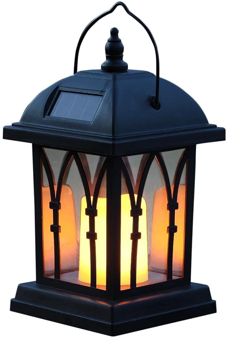 Lanternes solaires jardin décoratives noir mat avec bougie LED