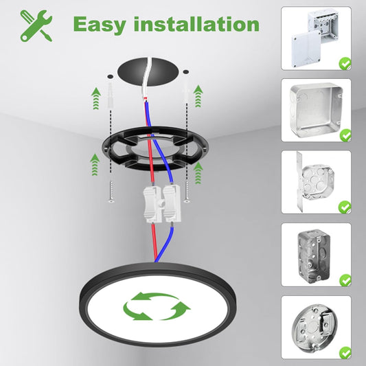 15W 1800LM LED Ceiling Light. Ultra Thin 18cm Round Black Flush Mount Lamp IP44 Waterproof. 3000K/4000K/6500K for Bathroom. Bedroom. Kitchen. Living Room. Toilet. Utility Room