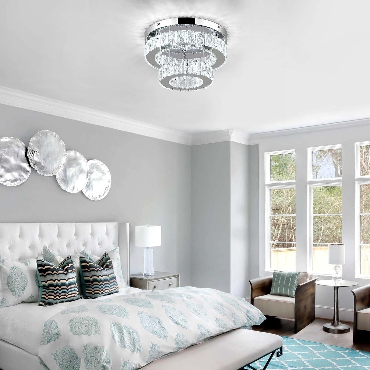 Crystal LED Ceiling Light 30cm. Modern Flush Mount Chandelier 30W