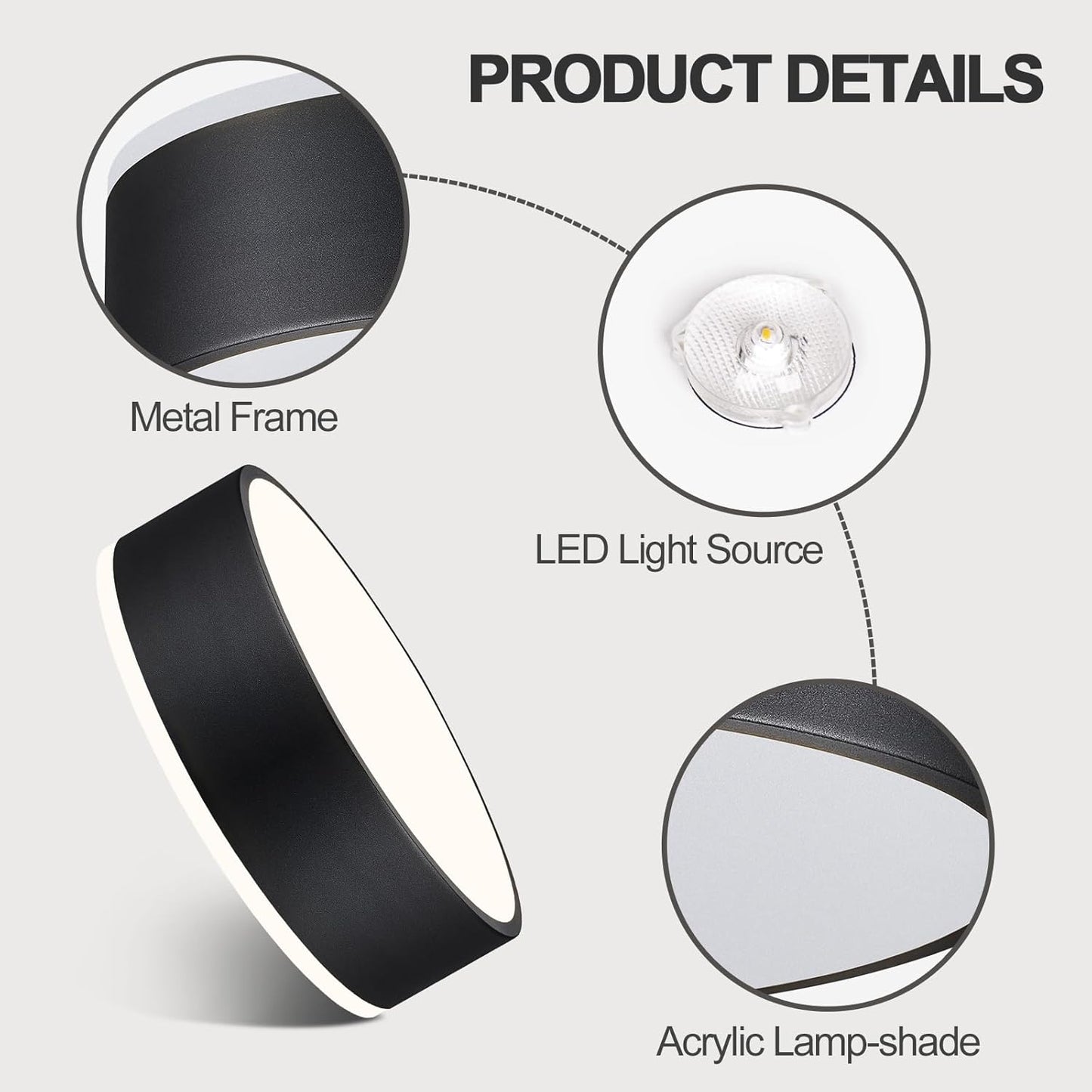 Modern LED Ceiling Light. 24W 4000K Black Metal Flush Mount Lamp 11.8 Inch for Bedroom. Living Room. Kitchen. Bathroom. Hallway. Dining Room. Lounge