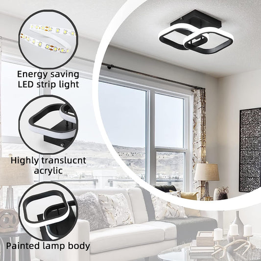 Dimmable LED Ceiling Light Square 22W Black Lamp with Remote Control