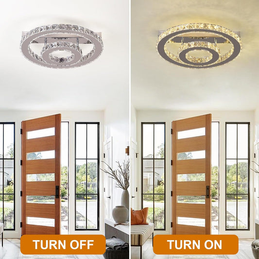 Crystal Ceiling Light – Modern LED Chandelier Flush Mount. K9 Glass Pendant. 15W. 3 Color Modes for Bedroom. Living Room. Kitchen