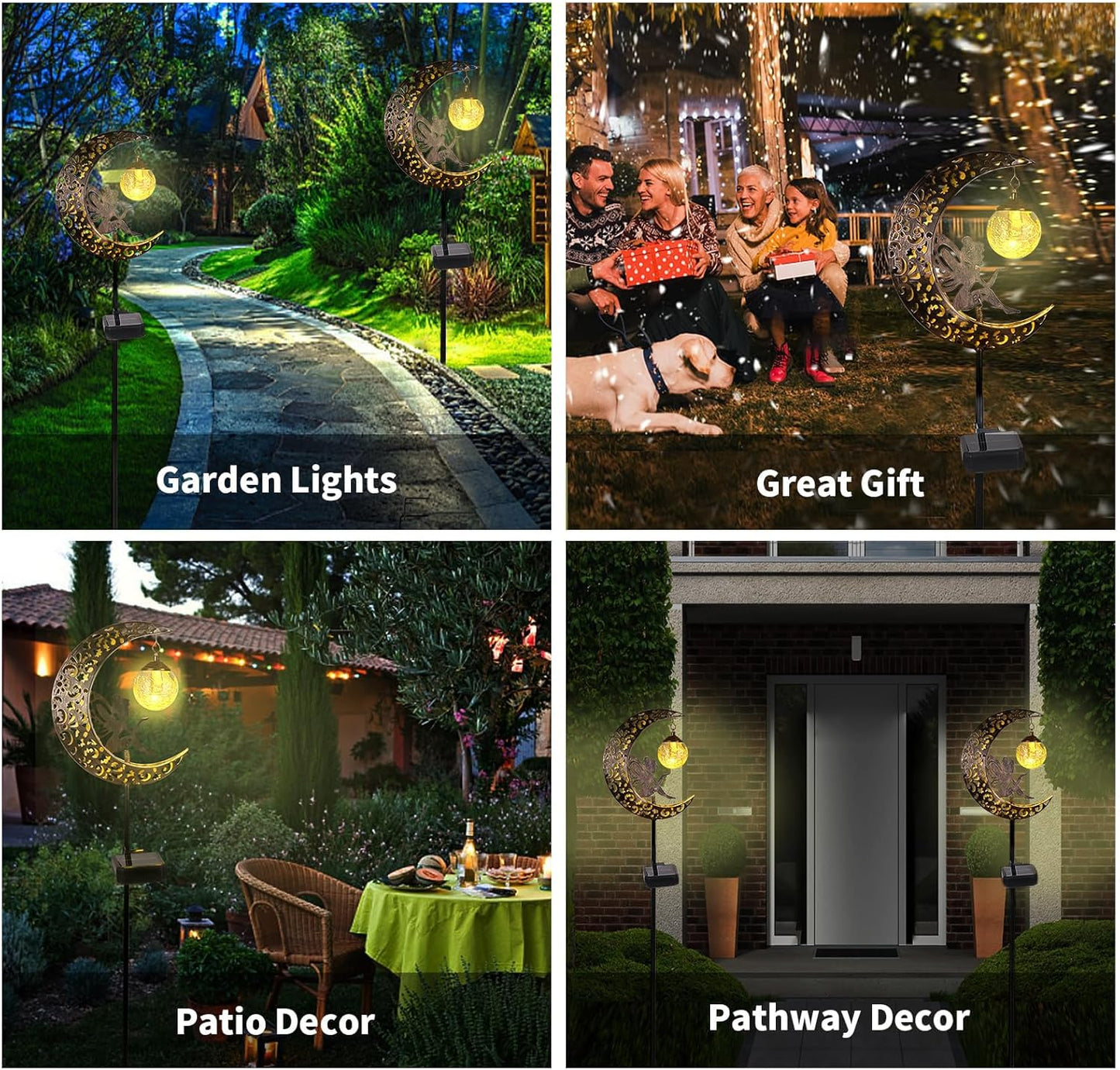 Solar Lights Outdoor Garden Ornaments – Moon Fairy Solar Crackle Glass Lights. Waterproof LED Metal Stake Light for Patio. Lawn & Pathway Decorations