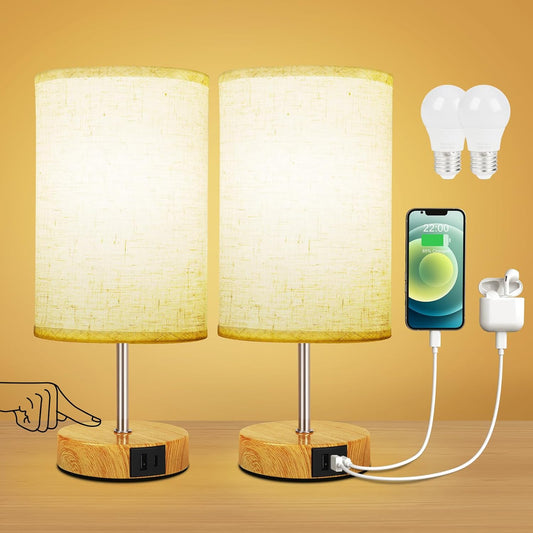 Touch Bedside Lamps Set of 2 with USB Ports