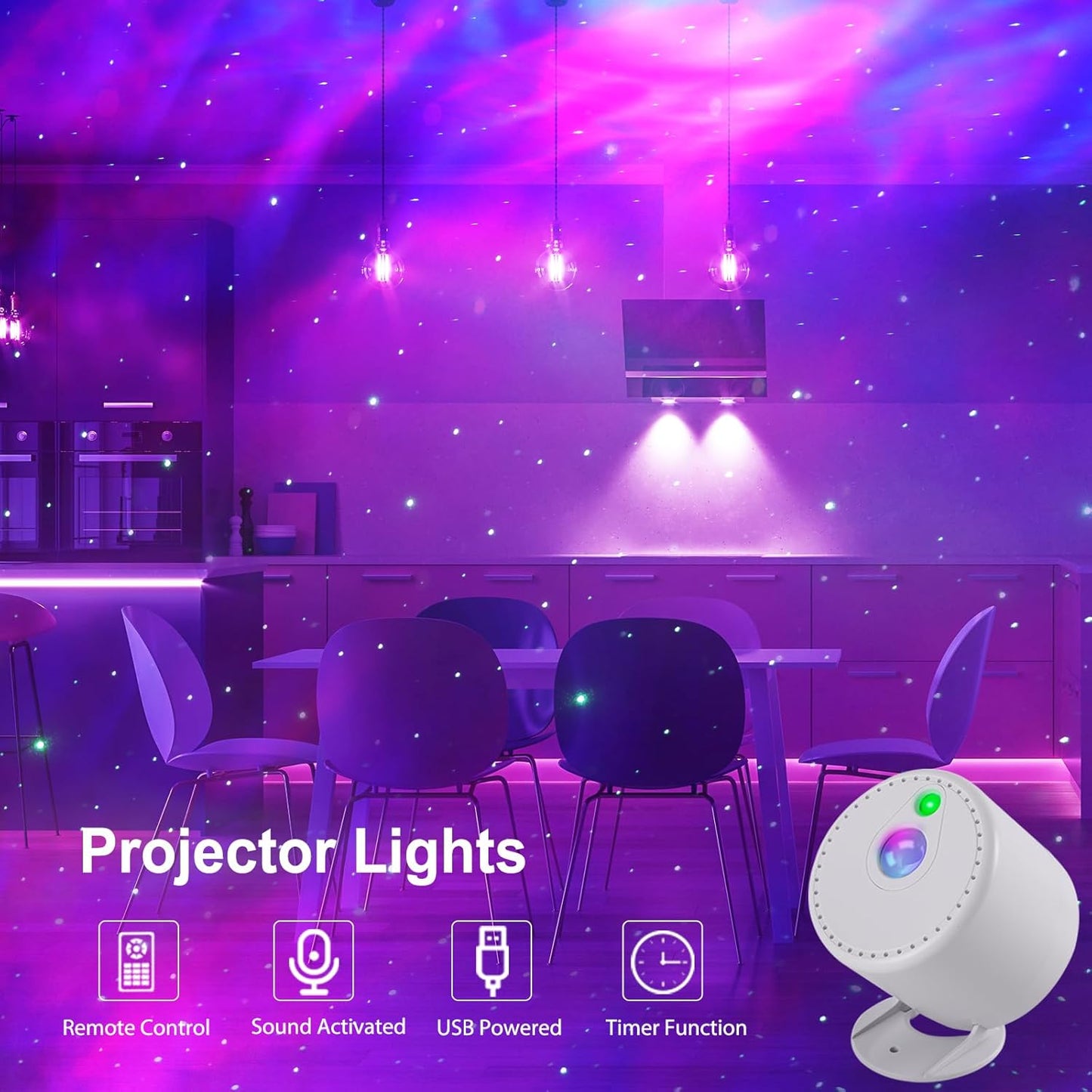 LED Galaxy Projector with Remote. Timer & Aurora Lights