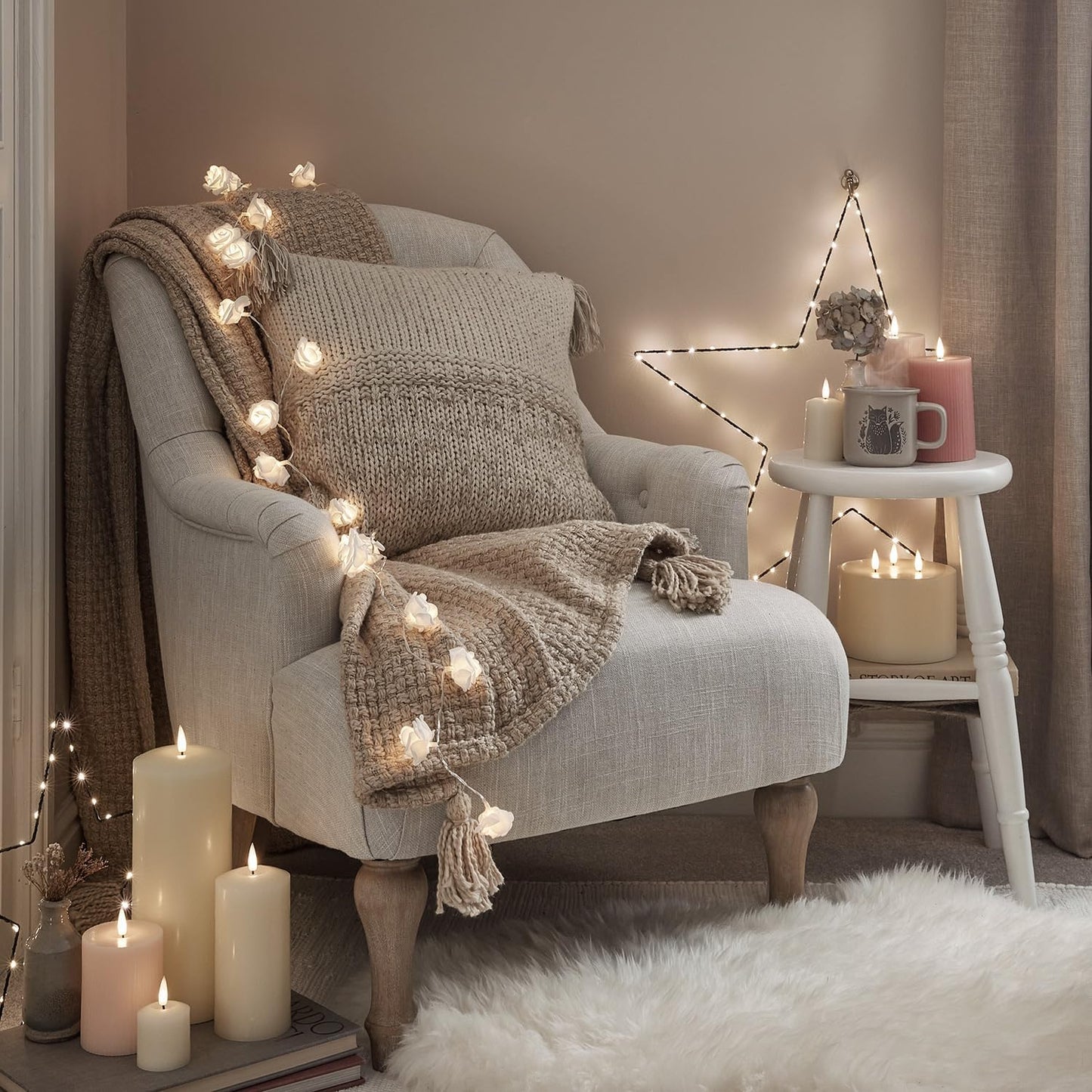 White Rose Fairy String Lights 20 LEDs