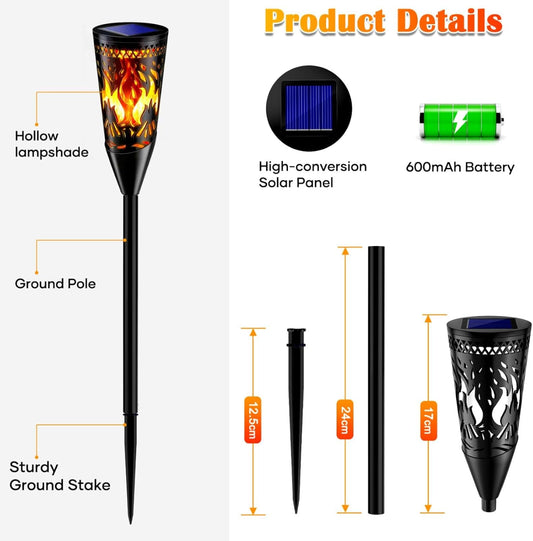 Solar Torch Lights – 6 Pack. Flickering Flame & Steady Modes. Waterproof Outdoor Garden Lights