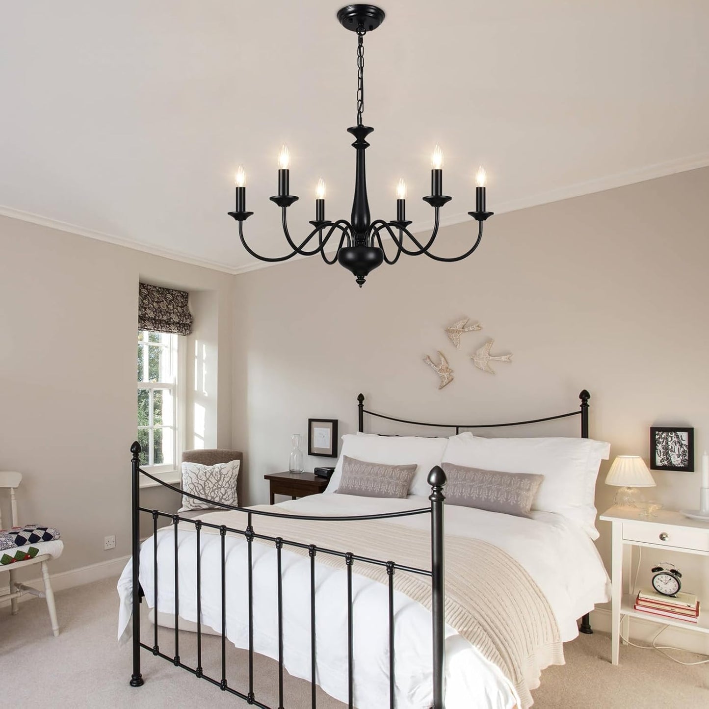 6-Light Black Chandelier – E14 Ceiling Light for Living Room. Dining. Bedroom. Kitchen