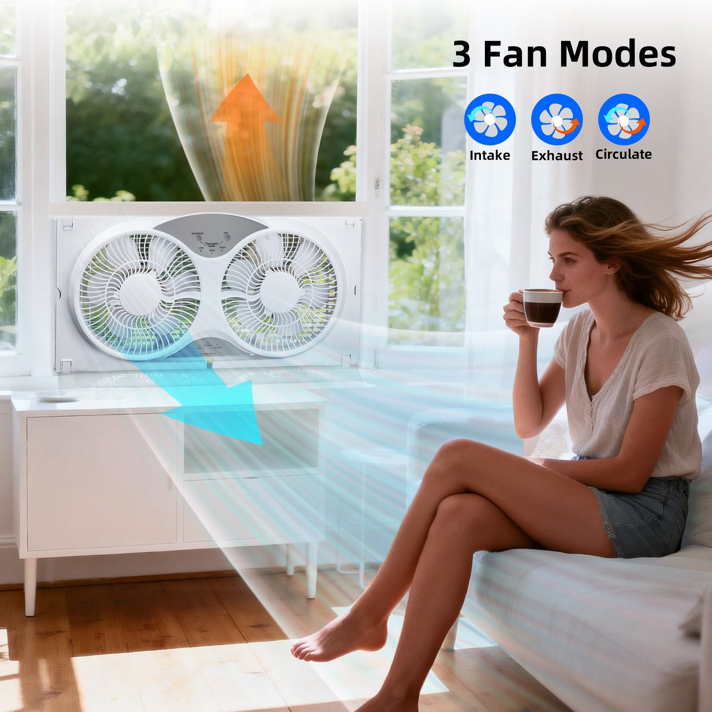 9 Inch Dual Window Fan with 3-Speed Reversible Airflow Blades