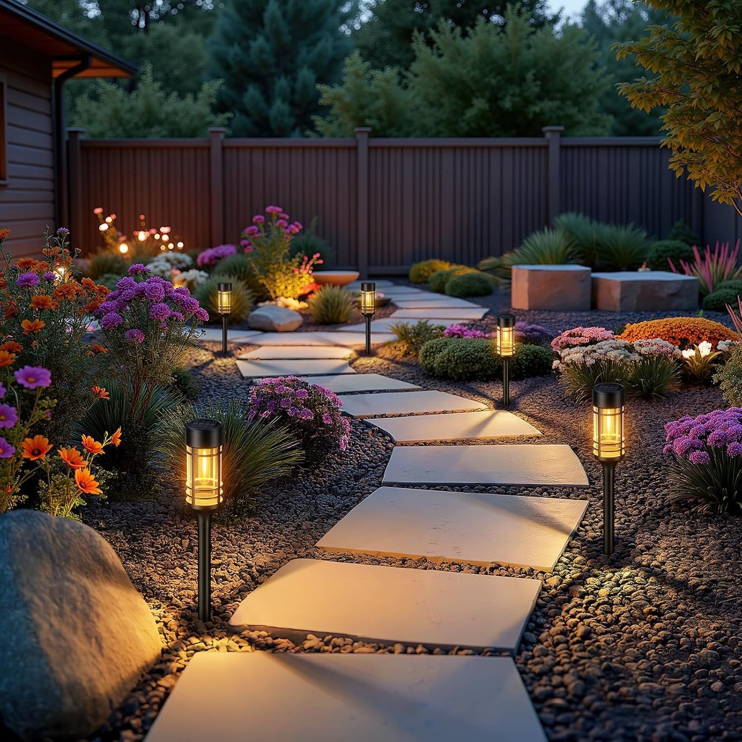 Solar Garden Lights – 4 Pack. 2800K Warm Glow. Auto On/Off. Waterproof