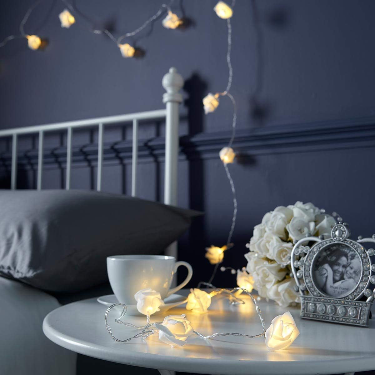 LED Rose Flower String Lights. 20 Warm White Battery Fairy Lights