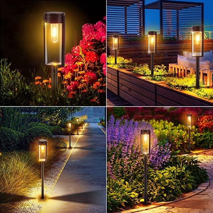 4 Pack Solar Garden Lights – Warm White Tungsten Filament. Waterproof. Auto On/Off