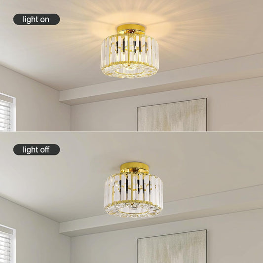 Gold Crystal Semi Flush Mount Ceiling Light. Modern Industrial Fixture