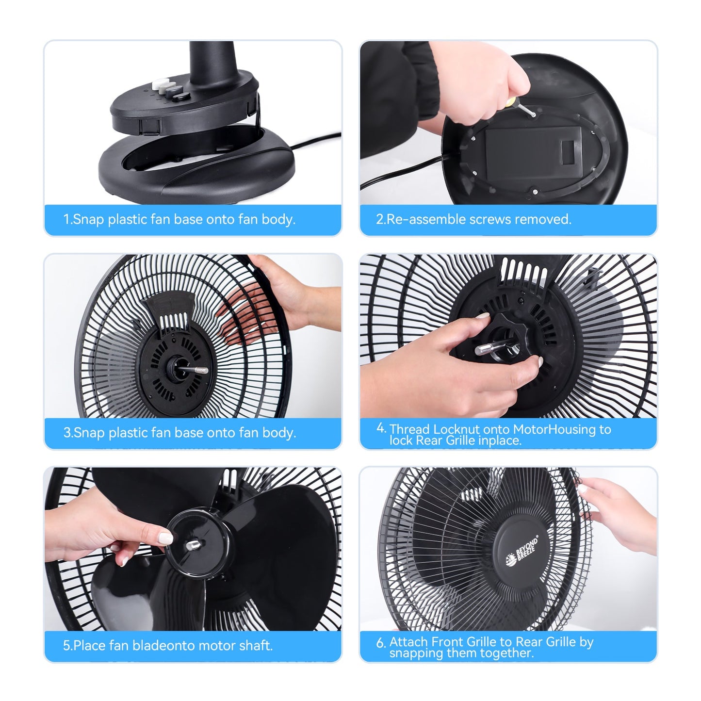 Black Grille 12 Oscillating Table Fan with Adjustable Speed Setting
