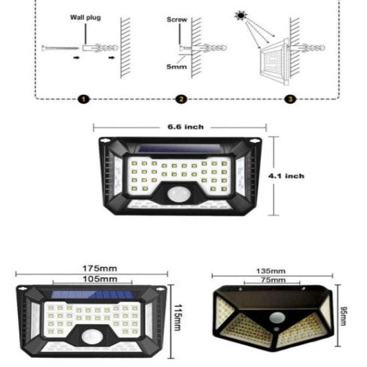 Applique Murale solaire 66 LED Détection de mouvement