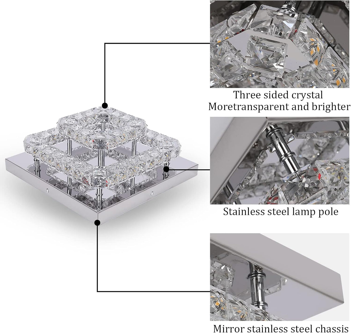 GreeLustr Modern Crystal Chandelier Square K9 LED Ceiling Light Fixture