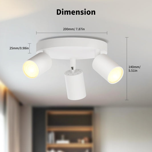 3 Way GU10 Ceiling Spotlight β Adjustable White Circular Light Fitting for Kitchen. Lounge. Bedroom & Dining Room (No Bulbs)