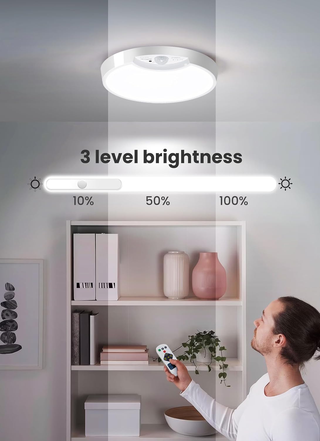2 Pack LED Ceiling Lights – 7.5 Rechargeable Motion Sensor Indoor Lights. 400LM. USB Powered with Remote Control. 3 Brightness Levels
