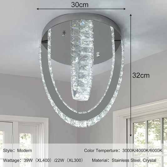 Modern LED Crystal Ceiling Light – Flush Mount Chandelier with 3 Color Modes (3000K/4500K/6000K). Elegant Pendant Fixture for Home