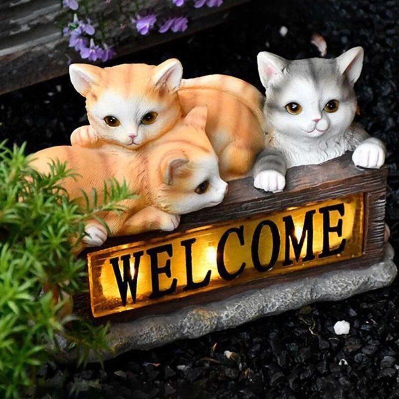 Chat solaire jardin WELCOME