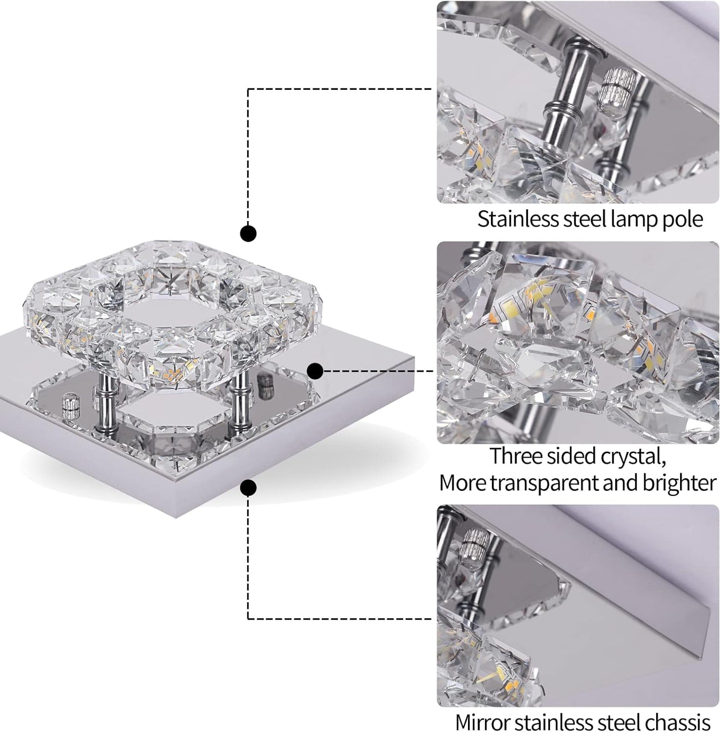 Modern Square K9 Crystal LED Chandelier Flush Mount Ceiling Light