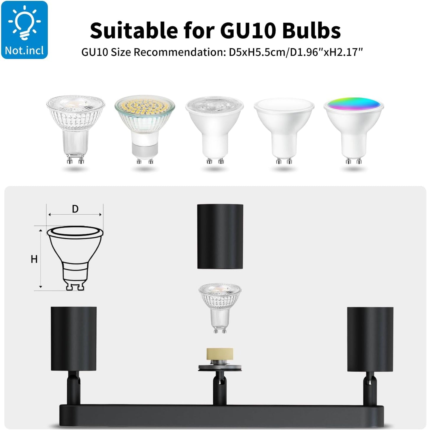 Black 3 Way Ceiling Spotlight Fitting – GU10 Rotatable Adjustable Light Fittings for Kitchen. Lounge. Bedroom (Bulb Not Included)